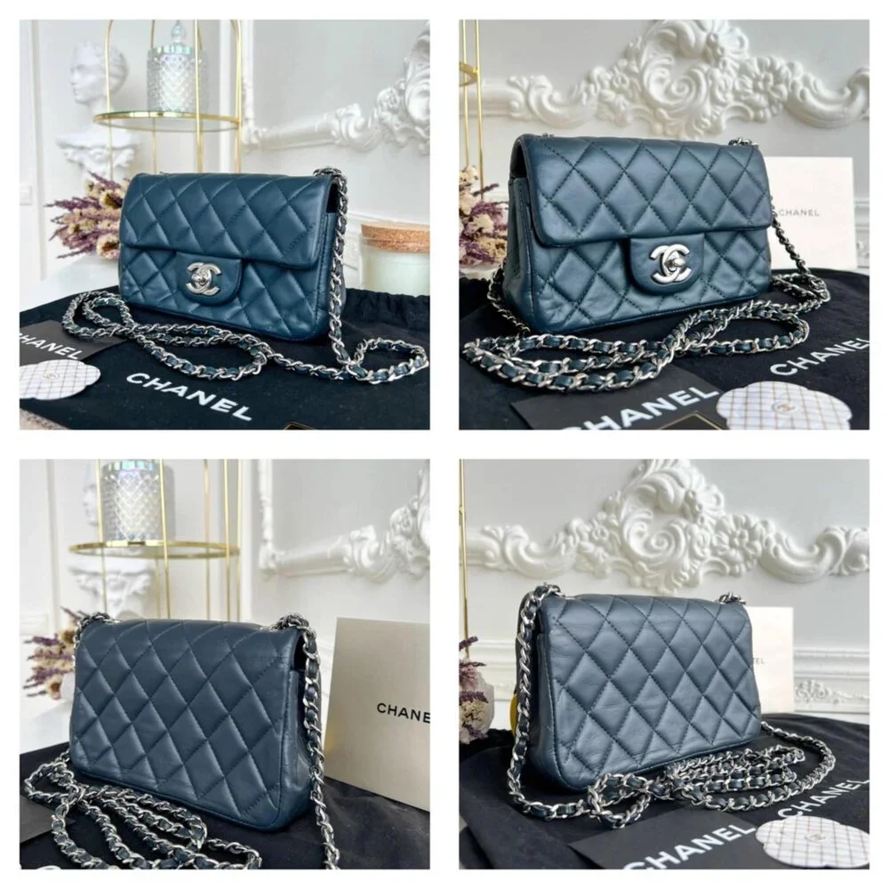 Authentic Chanel Dark Gray Lambskin Crossbody Bag Purse B0910 trdst2016-010526 - Picture 5 of 16